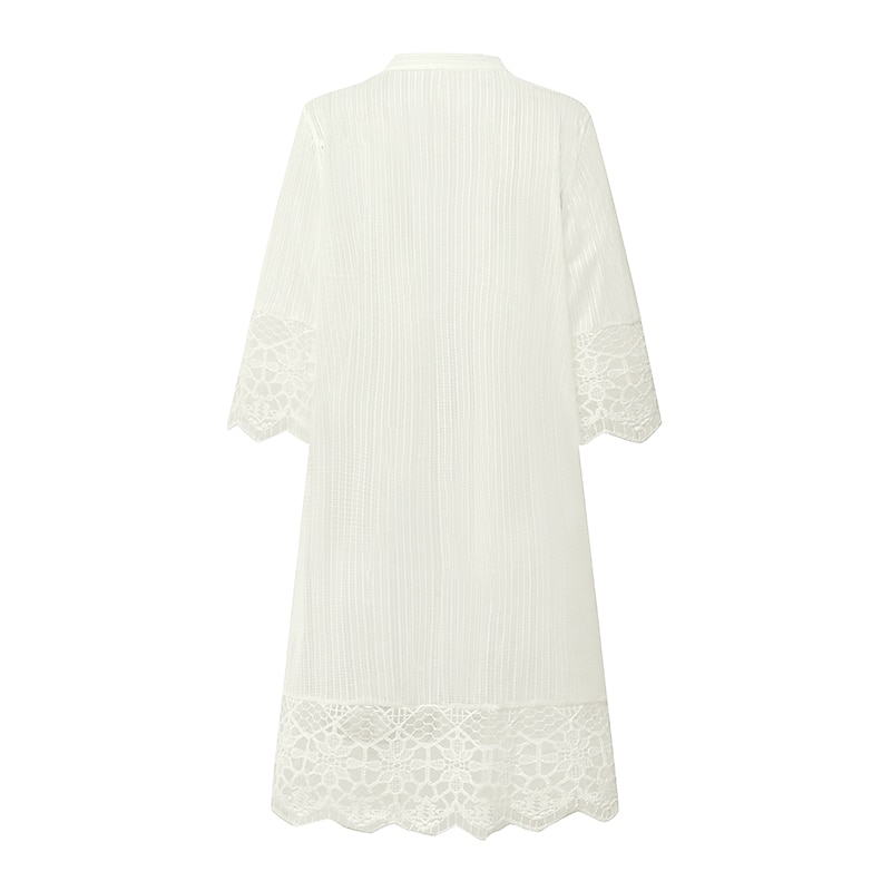 Women's Cardigan Lace Solid Color Basic Casual Lace Long Sleeve Loose Sweater Cardigans Open Front Spring Summer White Black / Holiday 2025 - $16.99 –P2