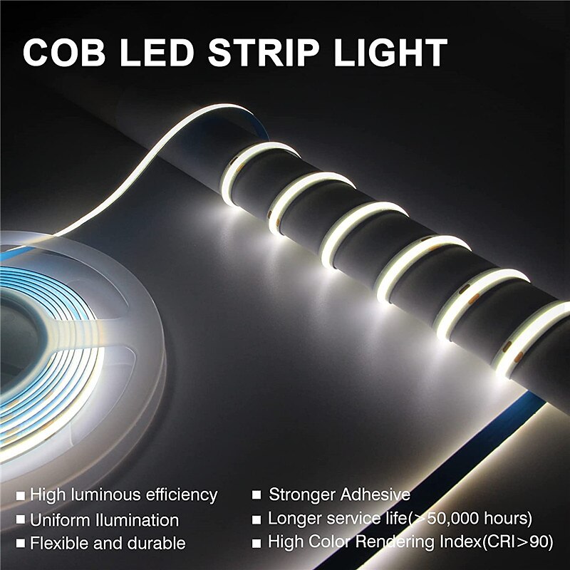 COB Flexible LED Strip Light High Density 5m 16.4FT Warm Cold White CRI 90+ 8mm Width Dimmable LED Ribbon for Bedroom Kitchen Home Indoor Decoration DC12V 2025 - $38.99 –P8