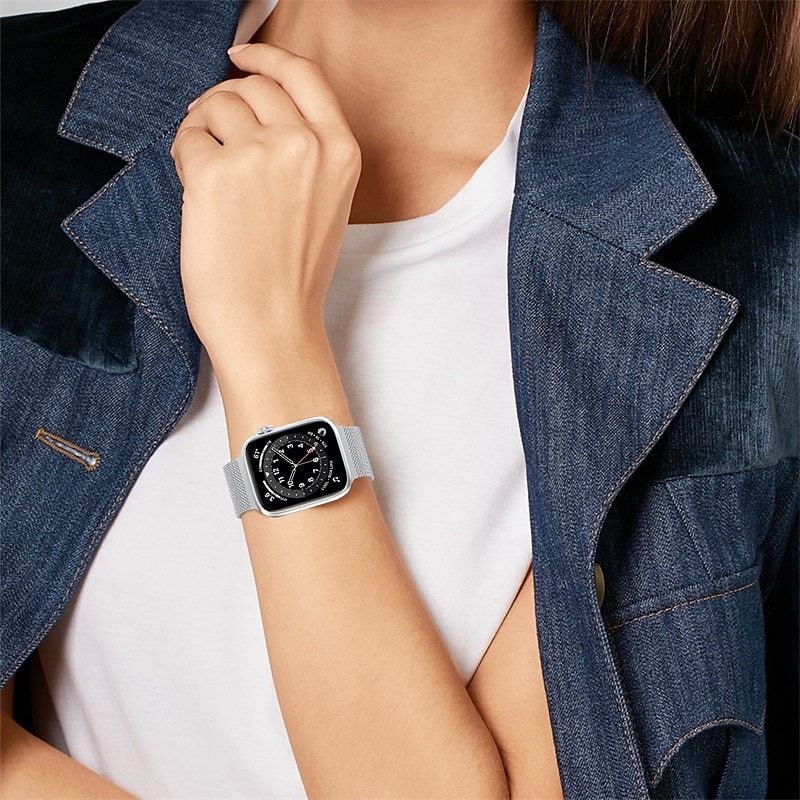 Μιλανέζικη Πλέξη Συμβατό με Ζάντα ρολογιού Apple Watch 38mm 40mm 41mm 42mm 44mm 45mm 49mm Γυναικεία Μαγνητικό κούμπωμα Ρυθμιζόμενο Ανοξείδωτο Ατσάλι Ανταλλακτικό λουράκι ρολογιού για iwatch Series 2025 - $17.45 –P9