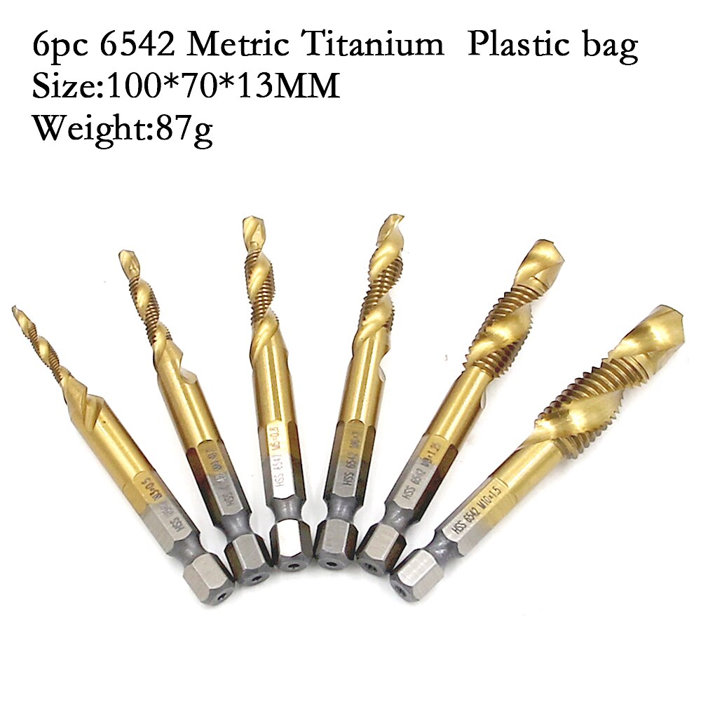 2025年 6本チタンメッキ六角シャンクドリルビットhss6542ねじ山メートル法タップねじ機コンパウンドm3m4m5 m6m8m10ハンドツール  コレクション – $30.99 –P1