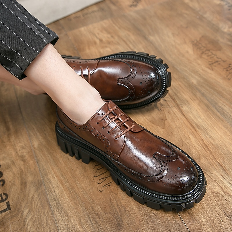 pánská robustní podrážka hnědé boty z umělé kůže – stylový vintage oxford design s odolným běhounem pro běžné i formální nošení 2025 - $59.99 –P2