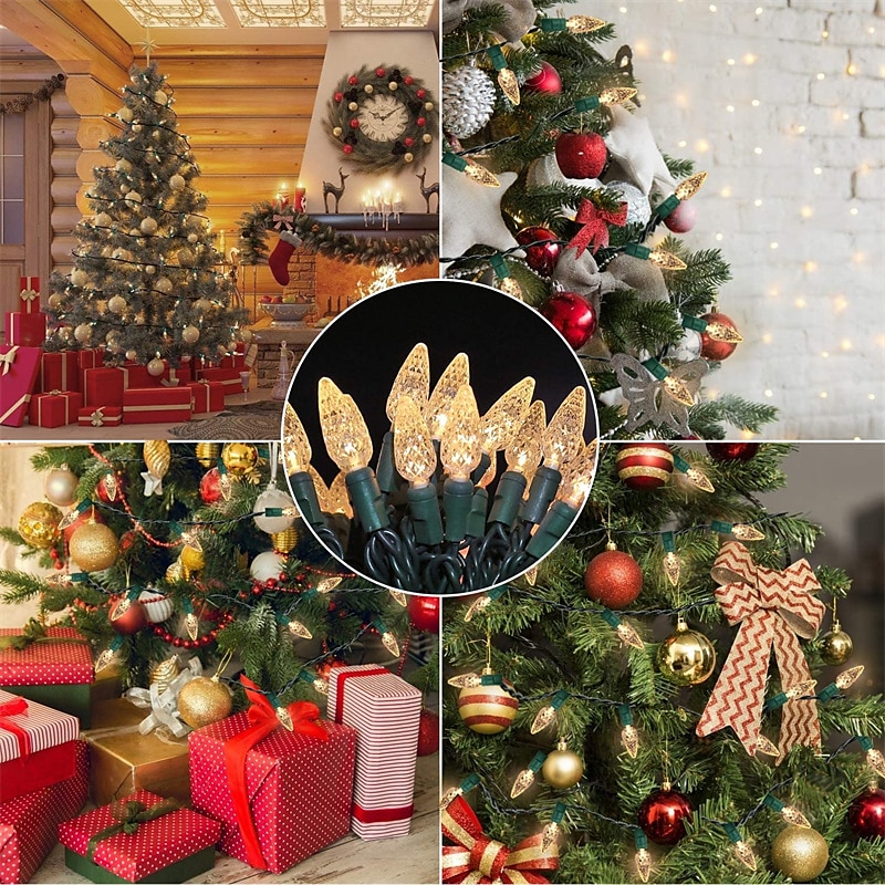 C7 Bulbs Christmas Lights with Timer - 50 LED 16.4ft Strawberry Battery String Light for Outdoor Indoor - Mini Lighting Decor Patio Wreath Garland Party Xmas Tree Christmas Decorations 2025 - $15.99 –P12