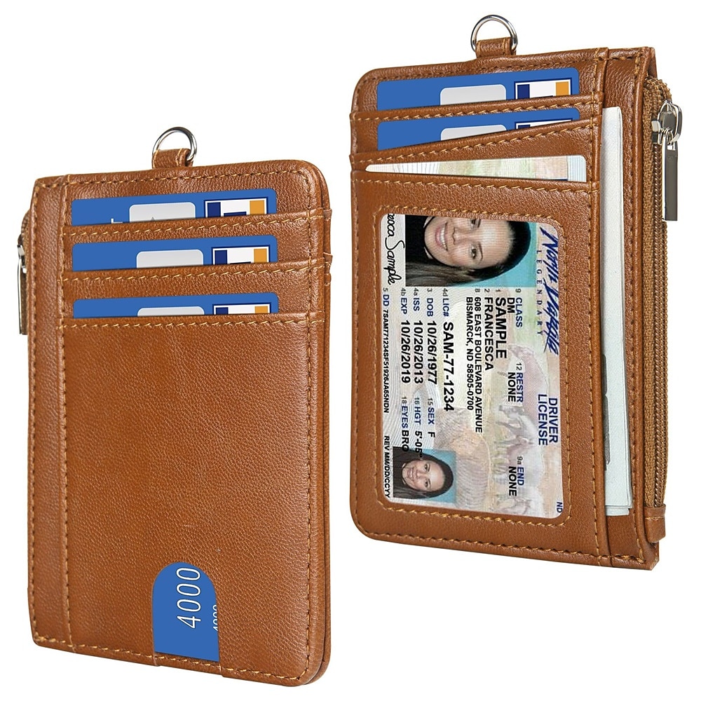 Leather Credit Card Holder Men Women Rfid Business ID Badge Case Porte Bus Card Pass Name Card Cover Slim Wallet With Lanyard 2025 - $18.99 –P16