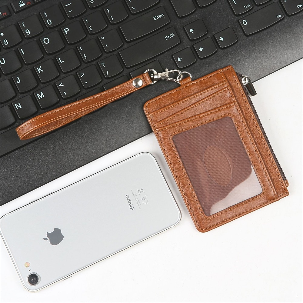 Leather Credit Card Holder Men Women Rfid Business ID Badge Case Porte Bus Card Pass Name Card Cover Slim Wallet With Lanyard 2025 - $18.99 –P14