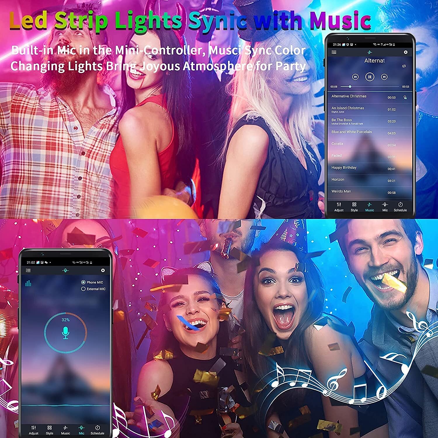 Bande lumineuse LED étanche avec télécommande, bandes lumineuses USB RVB multicolores, synchronisation de la musique Bluetooth, changement de couleur pour le rétroéclairage du téléviseur, la chambre, la cuisine, la fête et la décoration extérieure de 2025 ? $12.99 -P17