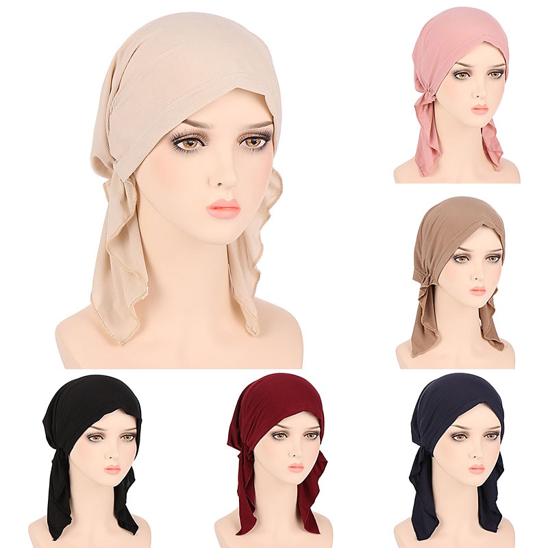 nuovo elastico di colore solido avvolgere la testa della sciarpa cappelli musulmano turbante cofano per le donne interno del cappello del hijab moda femminile turbanti cappellini del 2025 a $9.49 –P1