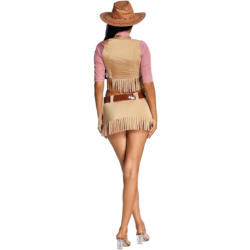 Retro Vintage Roupa vaqueira Com Cordão Listrado Fantasia Mulheres Dia Das Bruxas Carnaval Baile de Máscaras Carnaval dia das Bruxas Mascarilha Adulto Saias Blusa Cinto de 2025 por $35.99 –P5