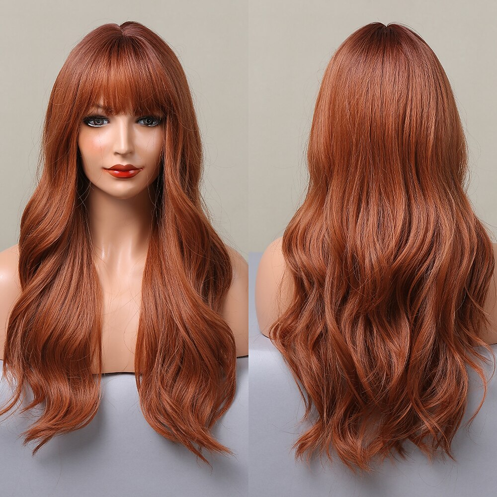 ombre kastanjebruin bruin blond lang golvend pruiken met pony natuurlijk dagelijks haar voor vrouwen kerstfeest pruiken 2025 - $37.99 –P1