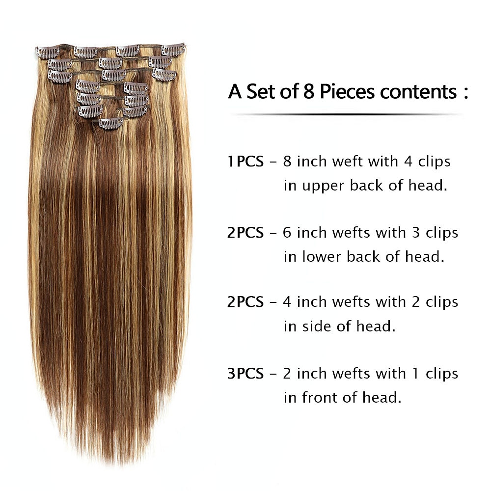 Clip In Hair Extensions Human Hair 8pcs Pack Straight Natural Color Hair Extensions 2025 - $120.99 –P3