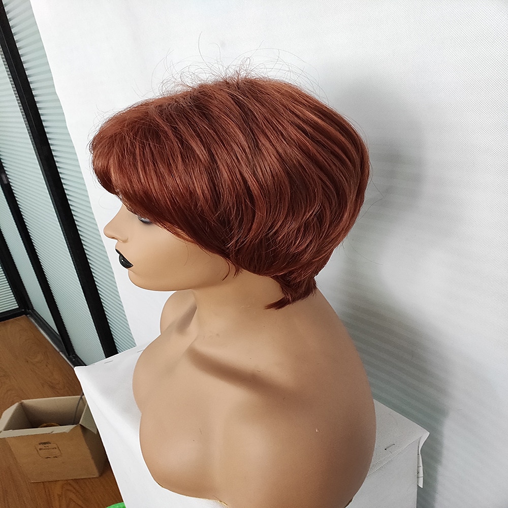 Synthetische Perücken Locken Mit Pony Maschinell gefertigt Perücke Kurz Rotbraun Synthetische Haare Damen Weich Klassisch Einfach zu tragen Rotbraun / Freizeitskleidung / Party / Abend 2025 - $24.99 –P5