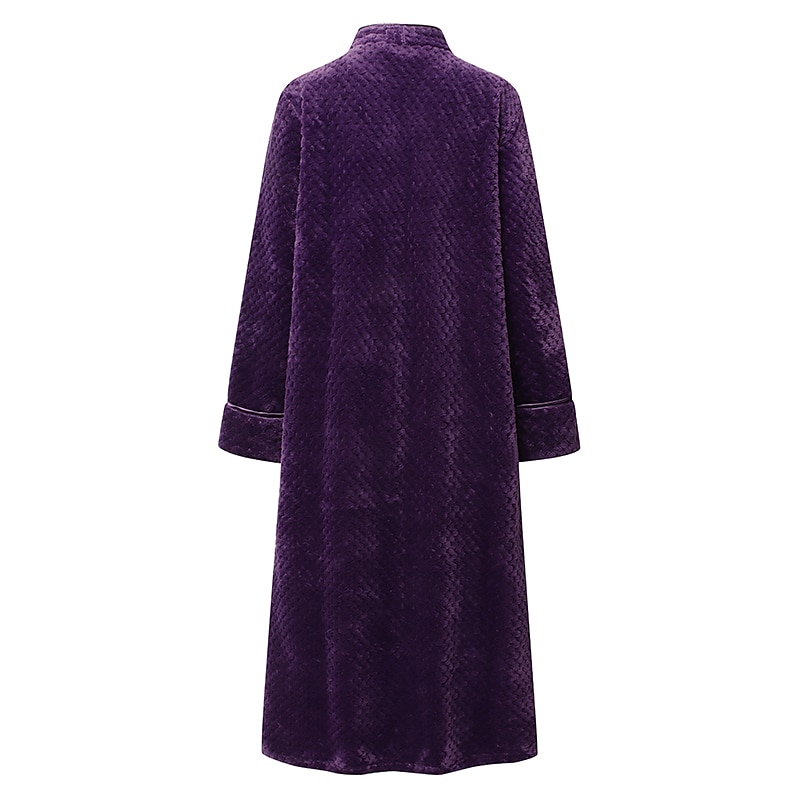 dames fleece gewaden fluffy fuzzy warme pyjama jurk badjassen nachtjapon 1 stuks pure kleur pluche eenvoudig comfort thuis dagelijks bed koraal fluweel warm ademend v draad lange mouw basic herfst 2025 - $44.99 –P2