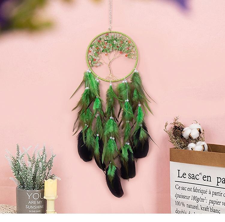 Viața copacului verde apărător de vise cadou realizat manual cârlig cu pene clopoțel de vânt ornament agățat decor artă stil boho 16*70cm 2025 - $25.99 –P5
