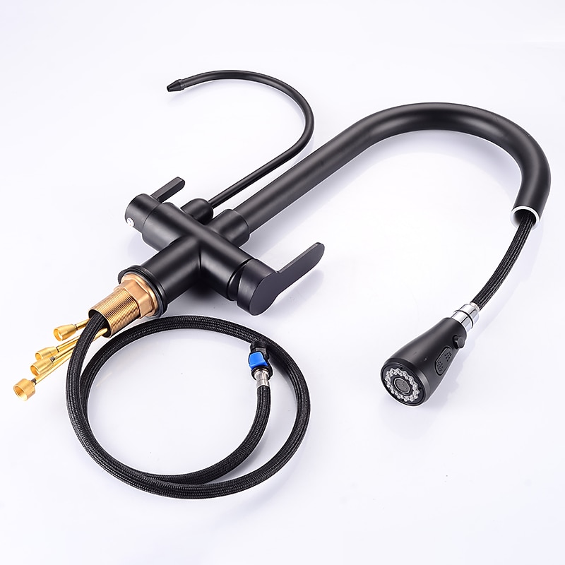 Rubinetto da cucina - Due manopole Un foro Galvanizzato / Finiture verniciate Estraibile / Canna alta / Acqua purificata Installazione centrale Contemporaneo moderno Kitchen Taps del 2025 a $161.99 –P10