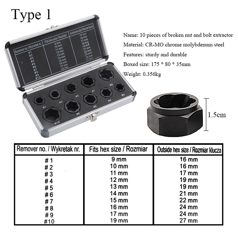 10Pcs Socket Set Nut Screw Remover Adopter Damaged Nut Bolt 9-19MM Car Extractor Threading Tool Box Electric Drill Accessories 2025 - $27.99 –P4