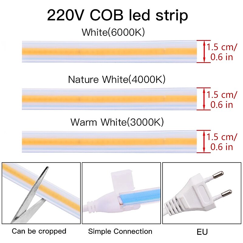 10m 32.8ft Led Neon Rope Strip Light IP67 Waterproof COB AC 220V 300LEDs High Density FOB Flexible RA90 3000K 4000K 6000K 2025 - $22.99 –P2