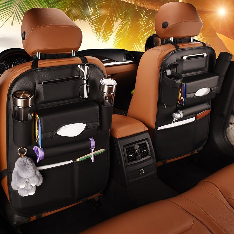 2 pièces Organisateur de banquette arrière de voiture avec plusieurs poches de rangement Grande Capacité Facile à Installer Cuir Pour SUV Camion Van de 2025 ? $29.99 -P3