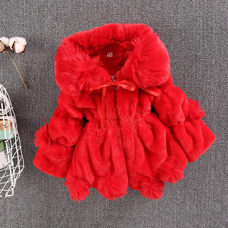 Kinderen Voor meisjes Jas van imitatiebont Effen Kleur Actief Veters School jas bovenkleding 2-8 jaar Winter Zwart Wit Rood 2025 - $28.99 –P2