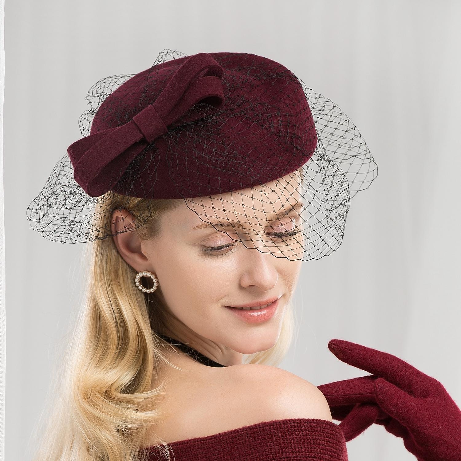 100% Lã Chapéu de Kentucky Derby / Chapéus com Laço 1pç Casual / Roupa Diária Capacete de 2026 por QAR 166.9 –P1