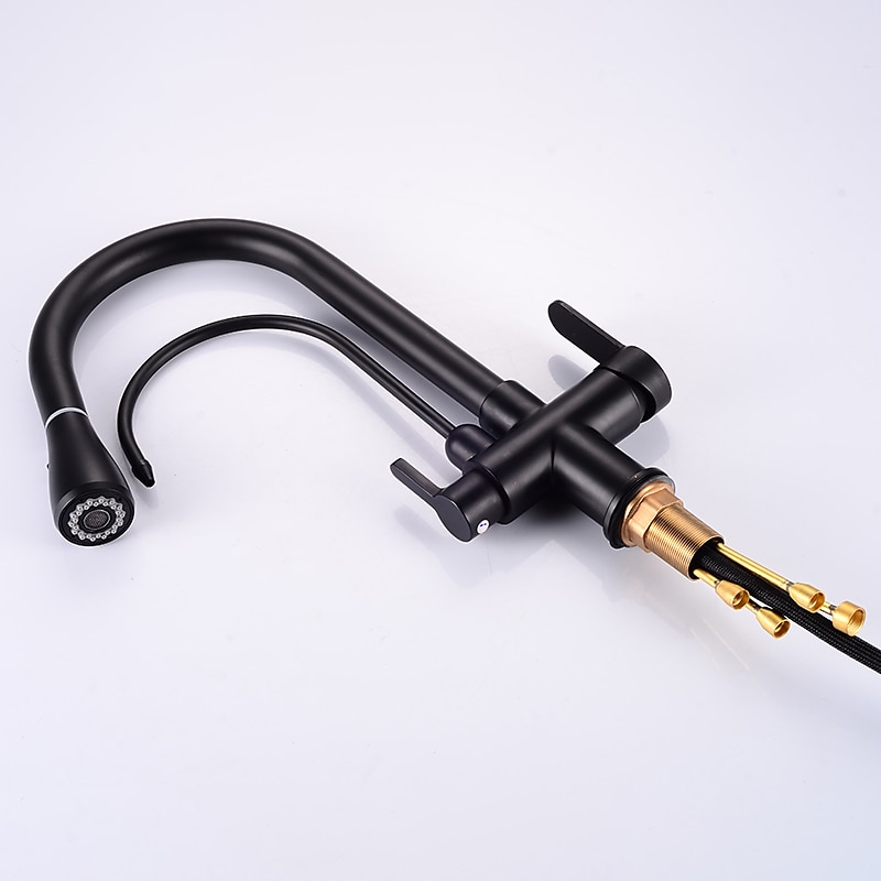 Rubinetto da cucina - Due manopole Un foro Galvanizzato / Finiture verniciate Estraibile / Canna alta / Acqua purificata Installazione centrale Contemporaneo moderno Kitchen Taps del 2025 a $161.99 –P3