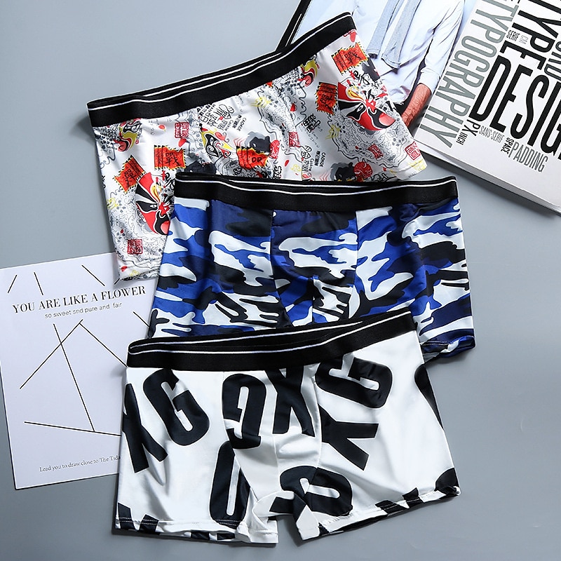Per uomo 1 confezione Biancheria intima Mutandine di base Boxer Di base Poliestere Antiparassitario A prova di perdita Alfabetico Vita normale azzurro cielo Nero del 2025 a $4.49 –P2