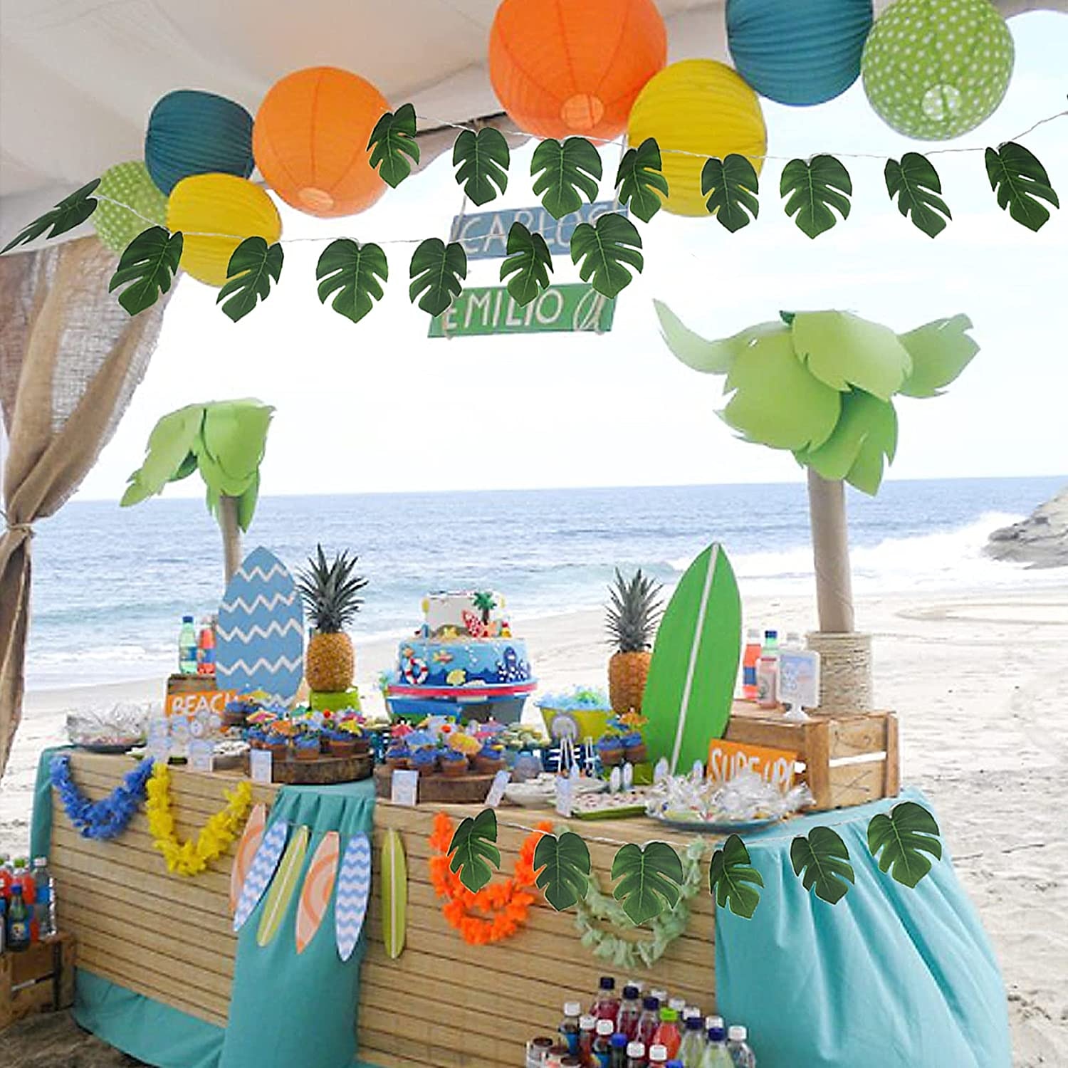 dzsungel strand tematikus party dekoráció led zsinór lámpák 3m-20 leds 1,5 m-10 LED akkumulátor/usb tápellátású mesterséges pálmalevél rattan tündérfények kültéri nyári esküvői party kerti 2025 - $11.49 –P8