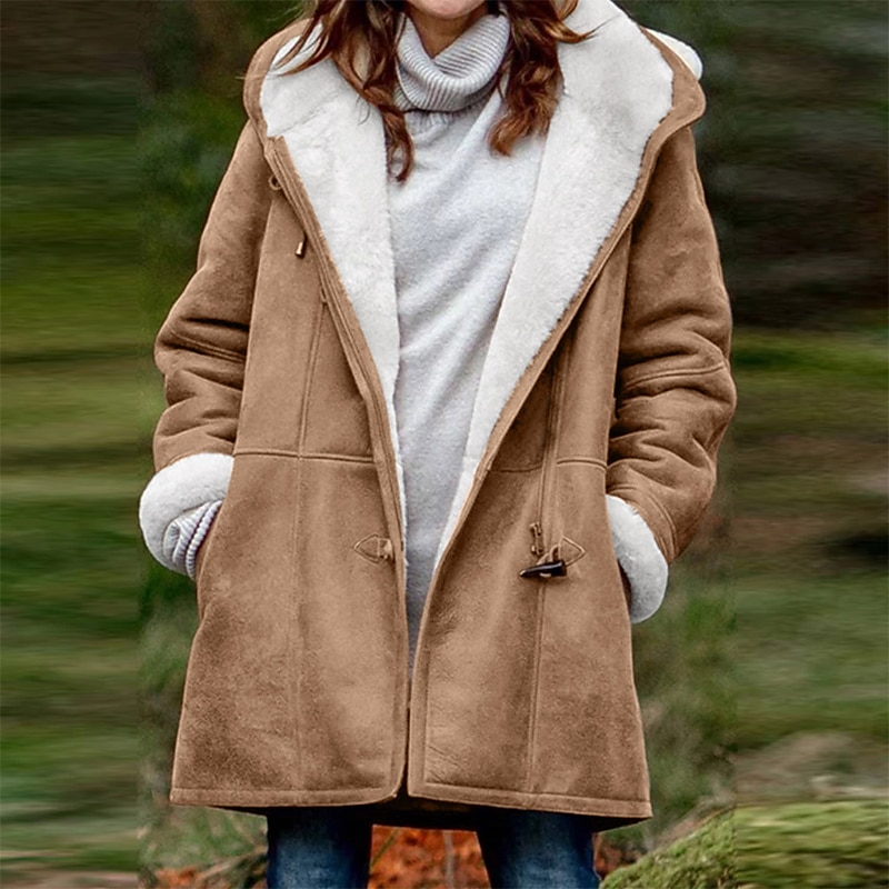 Chaqueta de invierno para mujer, abrigo de manga larga con capucha,  ajustado, mantiene el calor, cuello