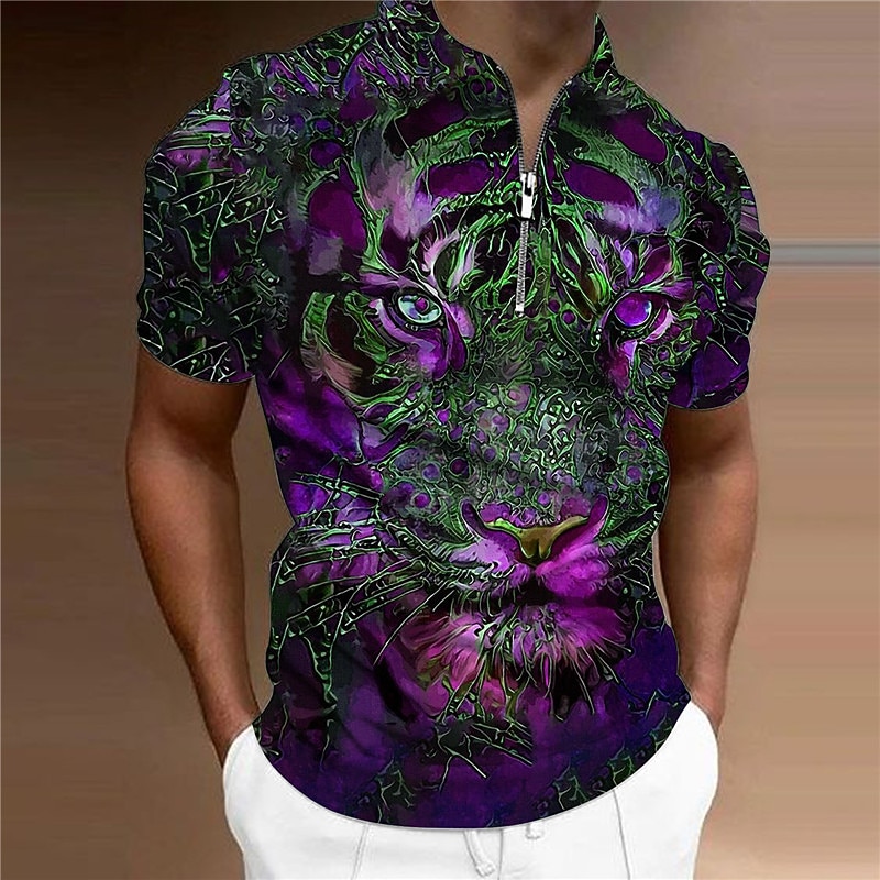 Homens Tigre Camisas Polo com zíper Camisa de golfe Manga Curta Camisas polo Camisas de colarinho Casual Engraçado Streetwear Roupas de férias Trajes de festa Impressão 3D Polo com fecho de correr de de 2026 por $23.99 –P5