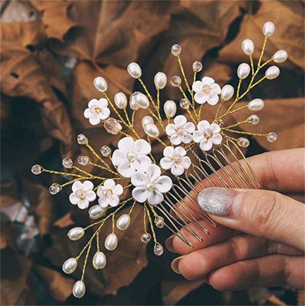 copricapo da sposa accessori per capelli in stile europeo e americano fatti a mano in morbida ceramica pettine per capelli con perle accessori da sposa del 2025 a $13.99 –P2