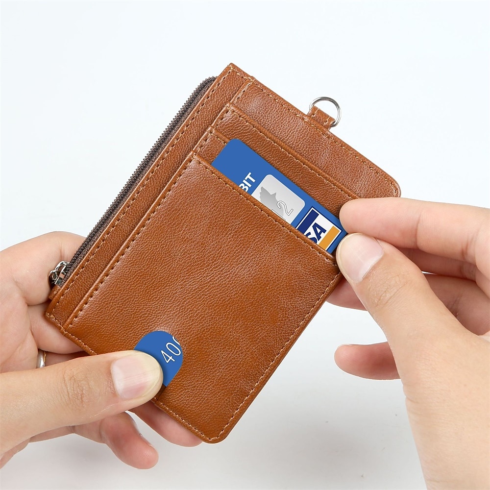 Leather Credit Card Holder Men Women Rfid Business ID Badge Case Porte Bus Card Pass Name Card Cover Slim Wallet With Lanyard 2025 - $18.99 –P13