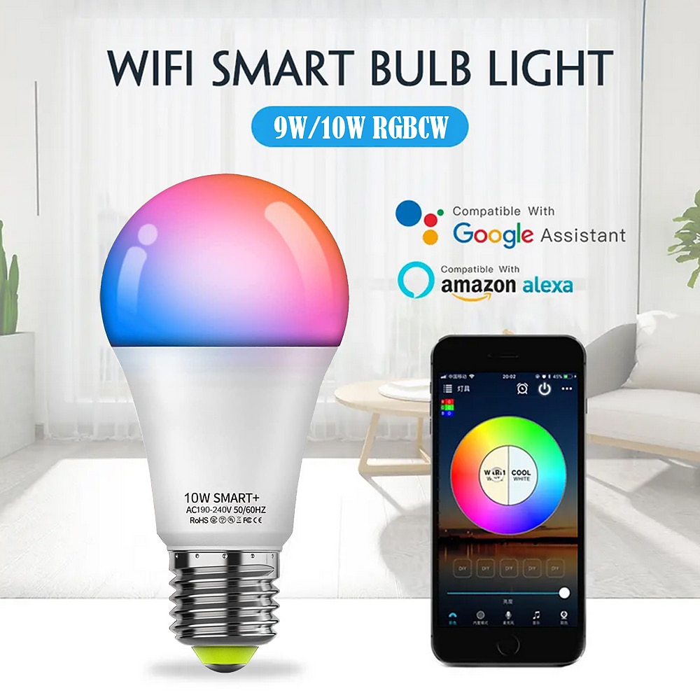 6pcs 4pcs 2pcs10W WiFi Smart LED Light Bulb Work with Alexa & Google Dimmable A19 A60 E26 E27 RGBCCT Color Changing No Hub Required 2025 - $24.99 –P3