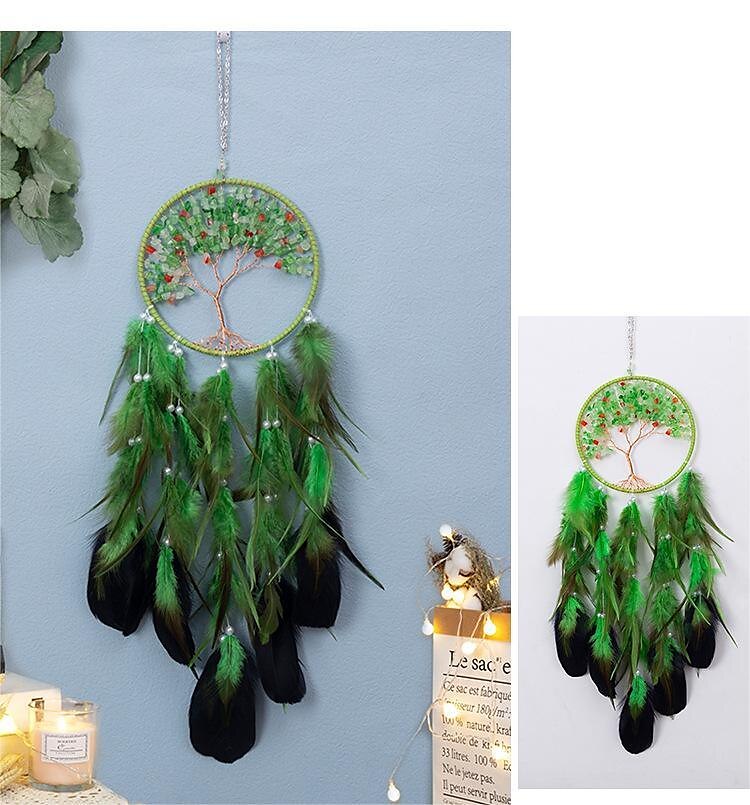 Viața copacului verde apărător de vise cadou realizat manual cârlig cu pene clopoțel de vânt ornament agățat decor artă stil boho 16*70cm 2025 - $25.99 –P7