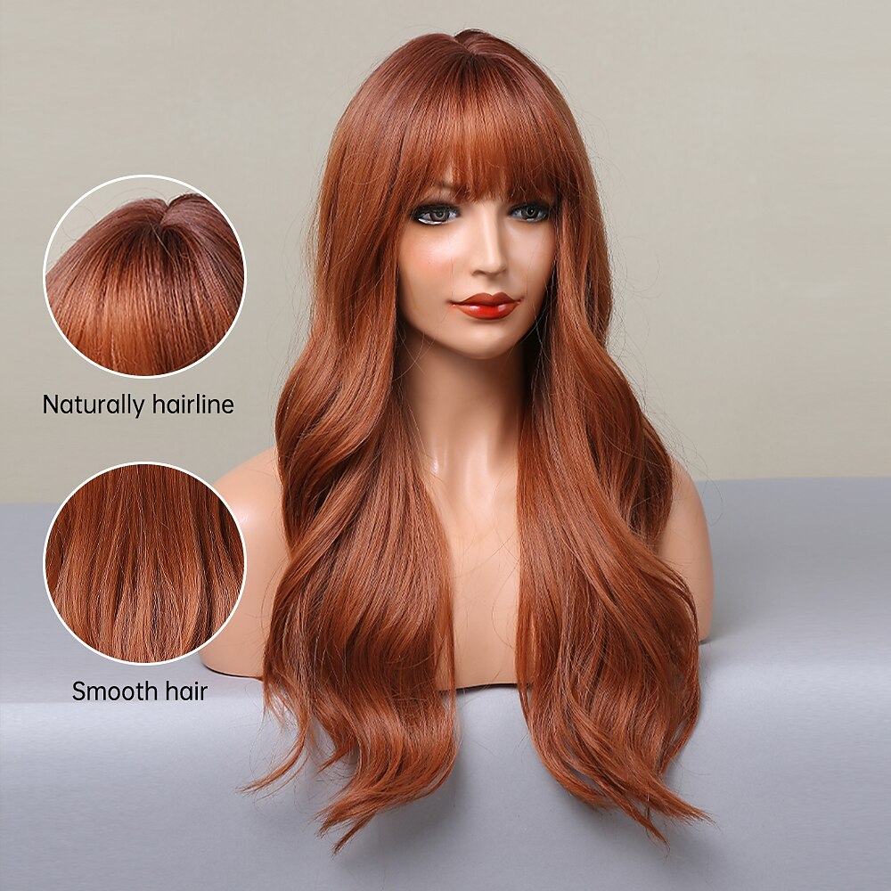 ombre kastanjebruin bruin blond lang golvend pruiken met pony natuurlijk dagelijks haar voor vrouwen kerstfeest pruiken 2025 - $37.99 –P2