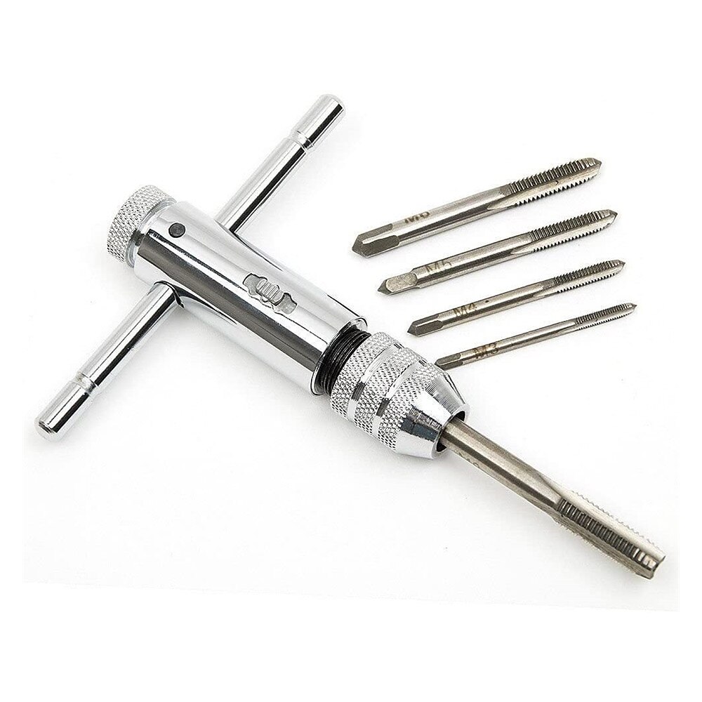 Adjustable Silver T-Handle Ratchet Tap Holder Wrench with 5pcs M3-M8  Machine Screw Thread Metric Plug T-shaped Tap 2025 - $8.99 –P6