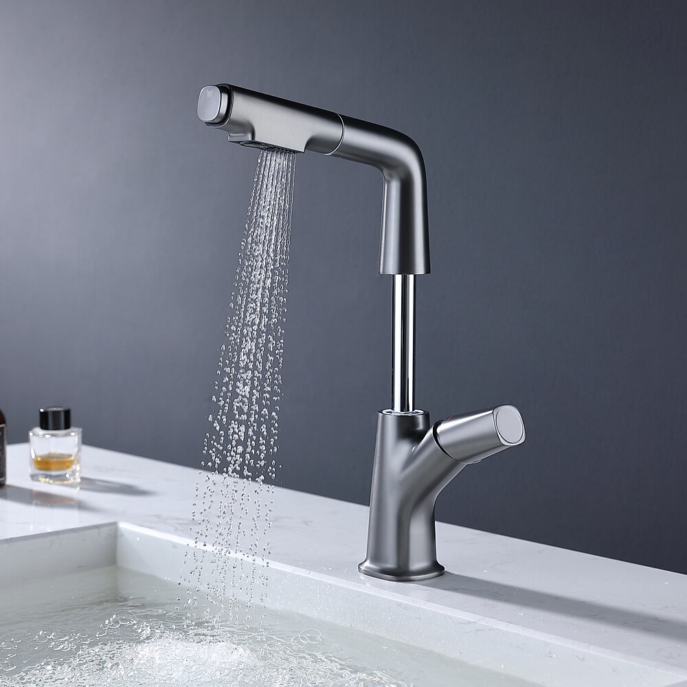 Robinet lavabo - Rotatif / Rétractable / Avec spray démontable Plaqué / Finitions Peintes Set de centre Mitigeur un trouBath Taps / Laiton de 2025 ? $170.99 –P2