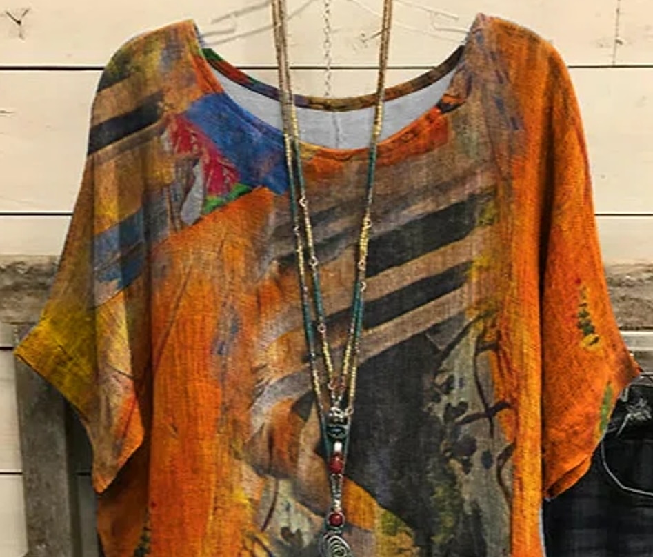 Women's Plus Size Blouse Chiffon Vintage Casual Print Dolman Sleeve Short Sleeve Crew Neck Vacation Daily Dark Yellow Summer Spring 2026 - $31.99 –P2