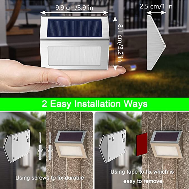 6/12 stk utendørs vegglamper solenergi trinn gjerdelys trapp vanntett hage uteplass utendørs vegglamper solenergi vanntett belysning dekorasjonslampe 2025 - $55.99 –P1