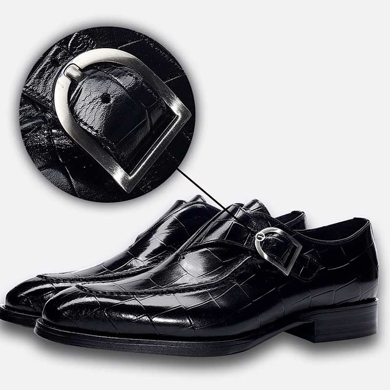 Burgunderrote Monkstrap-Schuhe aus Kunstleder mit Krokodilmuster für Herren – elegantes, formelles Schuhwerk mit Schnallendesign für Hochzeiten, das Business und besondere Anlässe 2025 - $46.99 –P2
