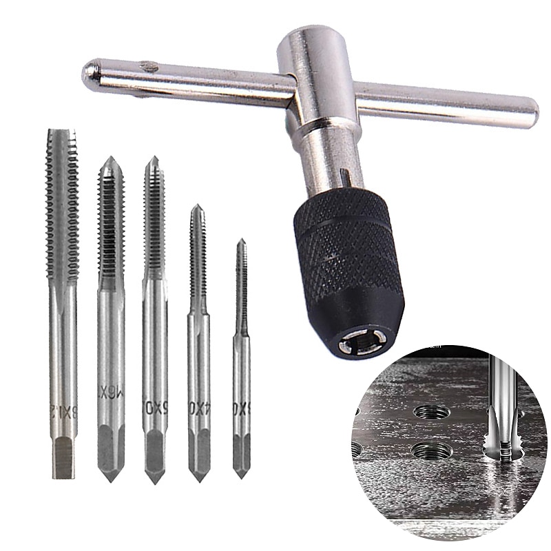 Portable 6pcs T-type Wrench Drill Set Hand Tapping Tools Machine Screw Thread Tap Twist Bit M3/M4/M5/M6/M8 Tap Set DIY Tool 2025 - $7.99 –P9