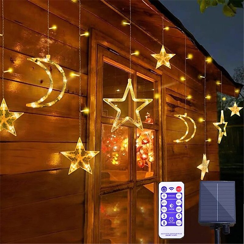 Luz de luna y estrella LED con energía solar y control remoto, iluminación navideña para vacaciones, luces LED de cadena flexibles para guirnalda, césped, patio, camping, decoración colorida, 2025 - $59.99 –P2