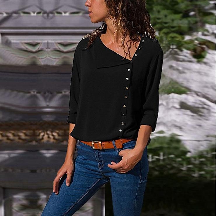 Pentru femei Cămașă Bluză Negru Alb Galben Simplu Buton Manșon Lung Casual Zilnic De Bază Afacere Elegant În V Regulat Bumbac S 2025 - $5.99 –P5