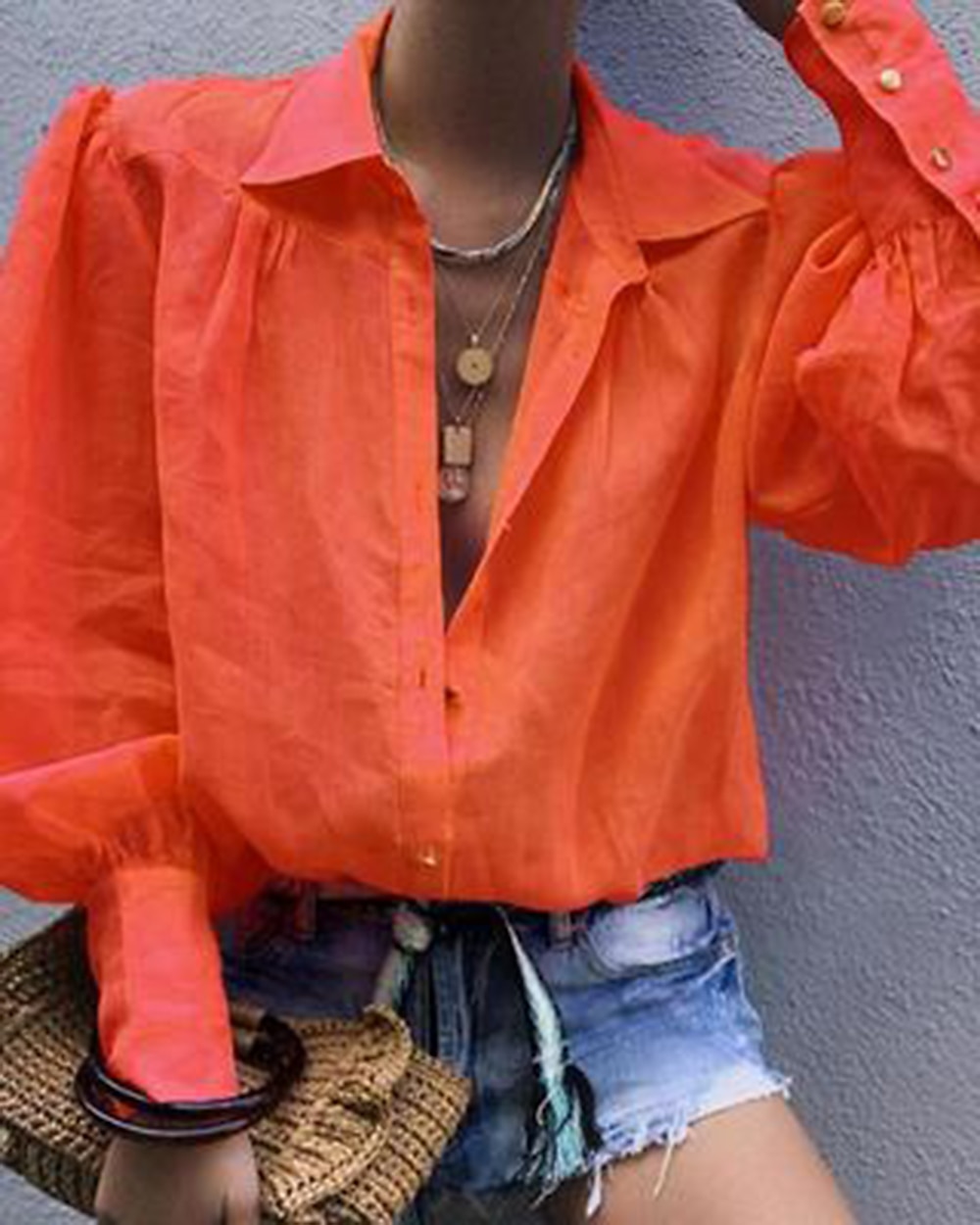 Femme Chemise Chemisier Plein Vêtement de rue Décontractées manche longue Col de Chemise Hauts réguliers Bureau Travail Entreprise Boutons Noir Blanche Rose Claire Orange Vert Printemps Automne de 2025 ? $21.99 –P3
