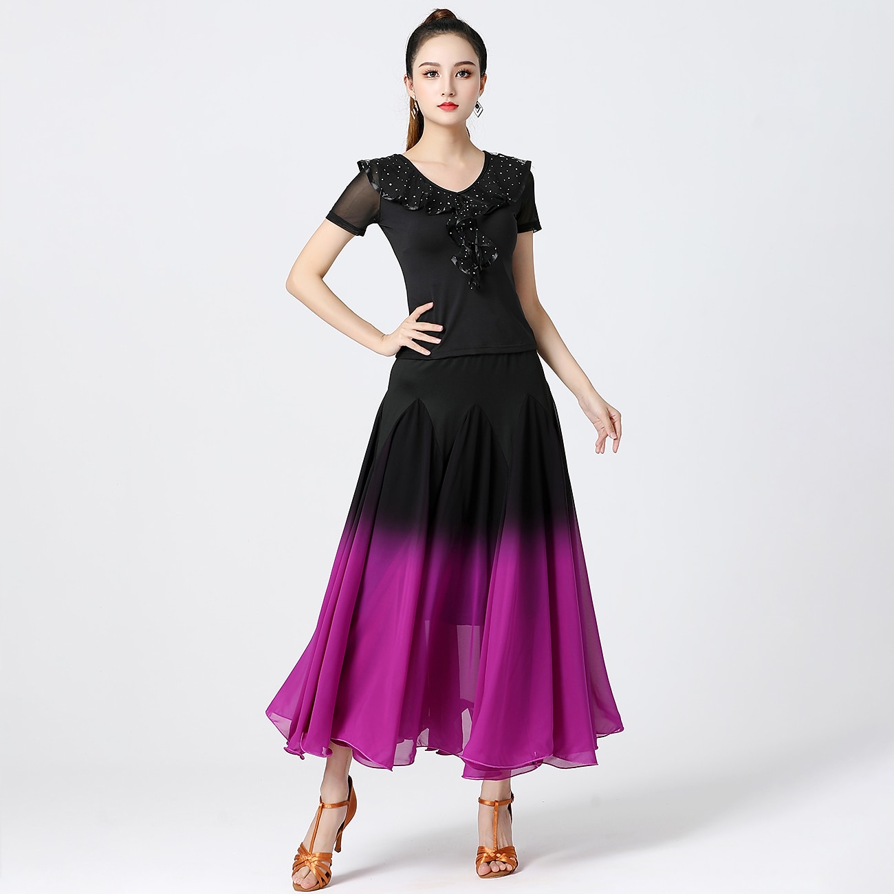 Balli da sala Abbigliamento sportivo Gonne Con ruche Colore Puro A fantasia Per donna Addestramento Prestazioni Manica corta Alto Chiffon Poliestere del 2026 a $63.99 –P4