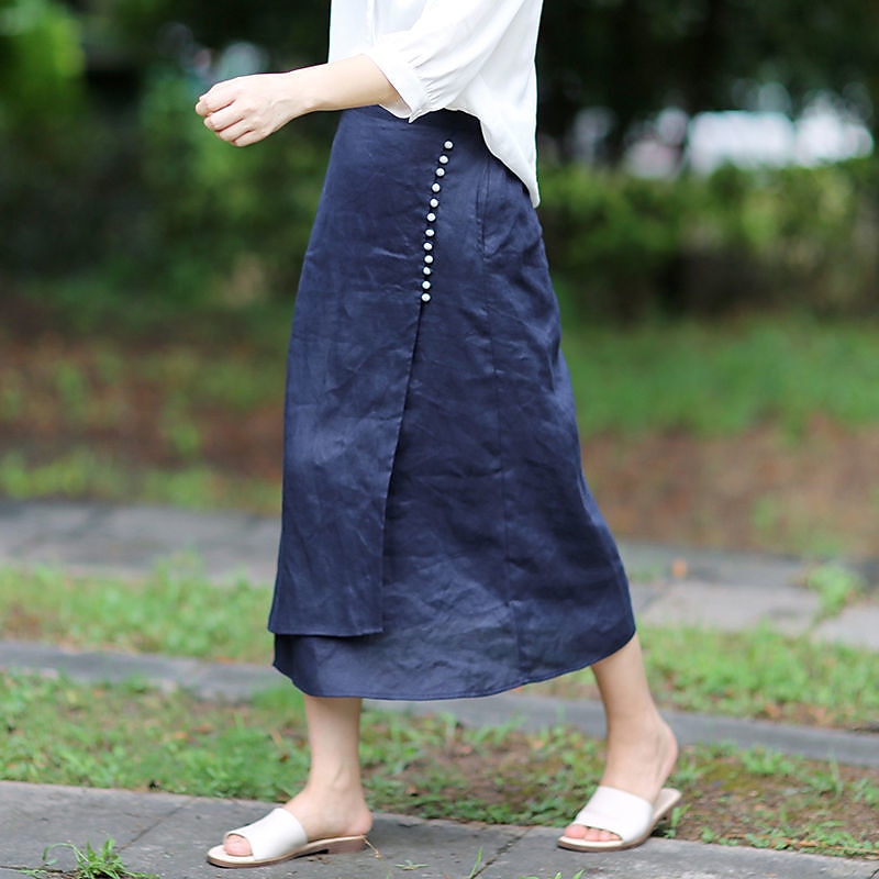 White linen outlet pencil long skirt