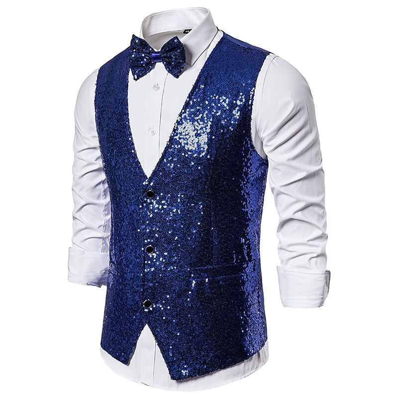 Herren Weste Hochzeit Party Party / Abend Ausgehen Strassenmode Brautkleider schlicht Frühling Herbst Tasche Polyester warm halten Schnelltrocknend Feste Farbe Einreihiger Verschluss V Ausschnitt 2025 - $39.99 –P12