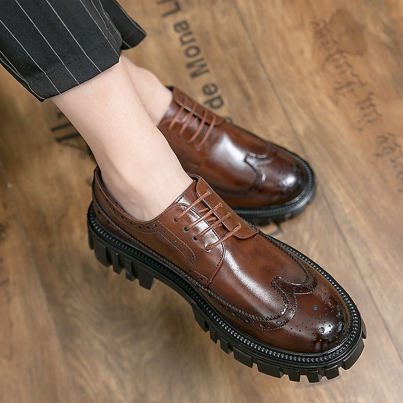pánská robustní podrážka hnědé boty z umělé kůže – stylový vintage oxford design s odolným běhounem pro běžné i formální nošení 2025 - $59.99 –P3