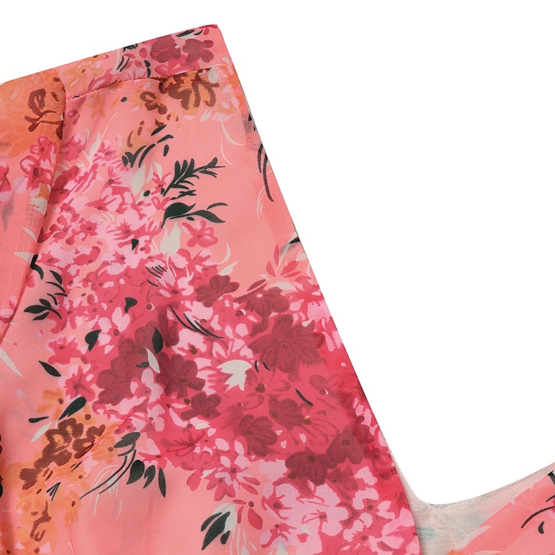 damen swingkleid maxi langes kleid rosa langarm floral print frühling sommer tiefes v elegant boho 2022 s m l xl xxl xxxl 2025 - $33.99 –P12