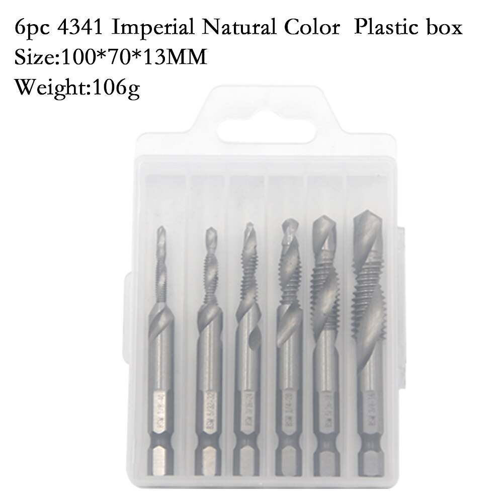 6 stks 1/8-3/8 inch draad hss combinatie boor tap bit set 1/4 inch hex schacht ontbraam verzinkboren 2025 - $18.99 –P4