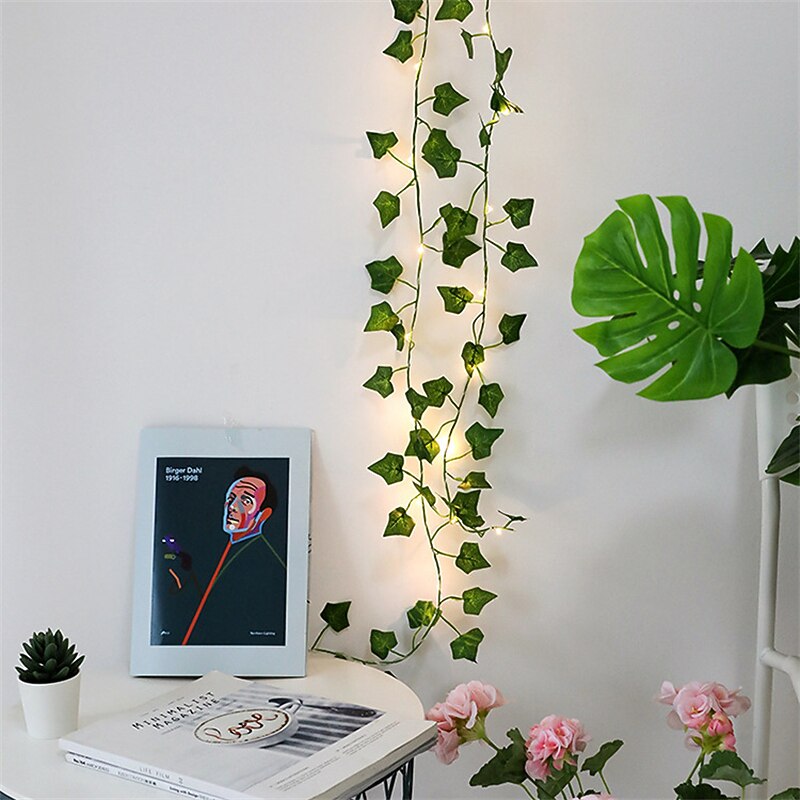 piante artificiali led luci a corda 2m rampicanti foglie verdi casa natale matrimonio esterno edera vite luci fatate decorazione lampada fai da te giardino pensile patio cortile (senza batteria) del 2025 a $16.49 –P1