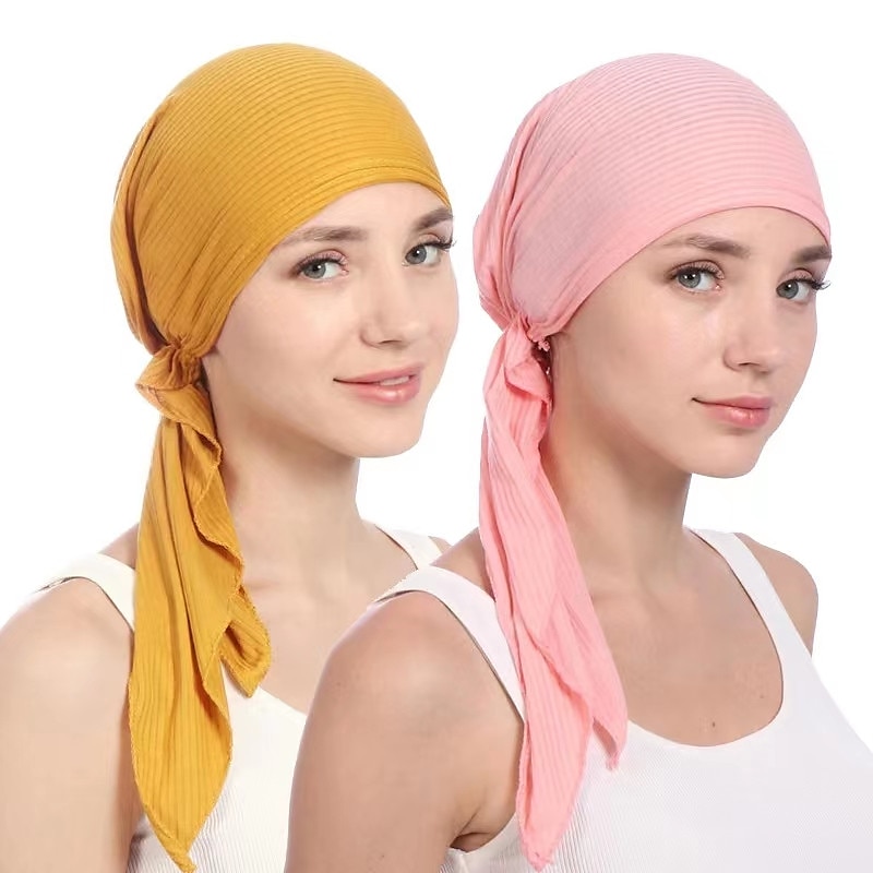 Nuevo algodón elástico color sólido envoltura cabeza bufanda sombreros musulmán turbante capó para mujeres interior hijab sombrero moda mujer turbantes gorras 2025 - $12.99 –P1