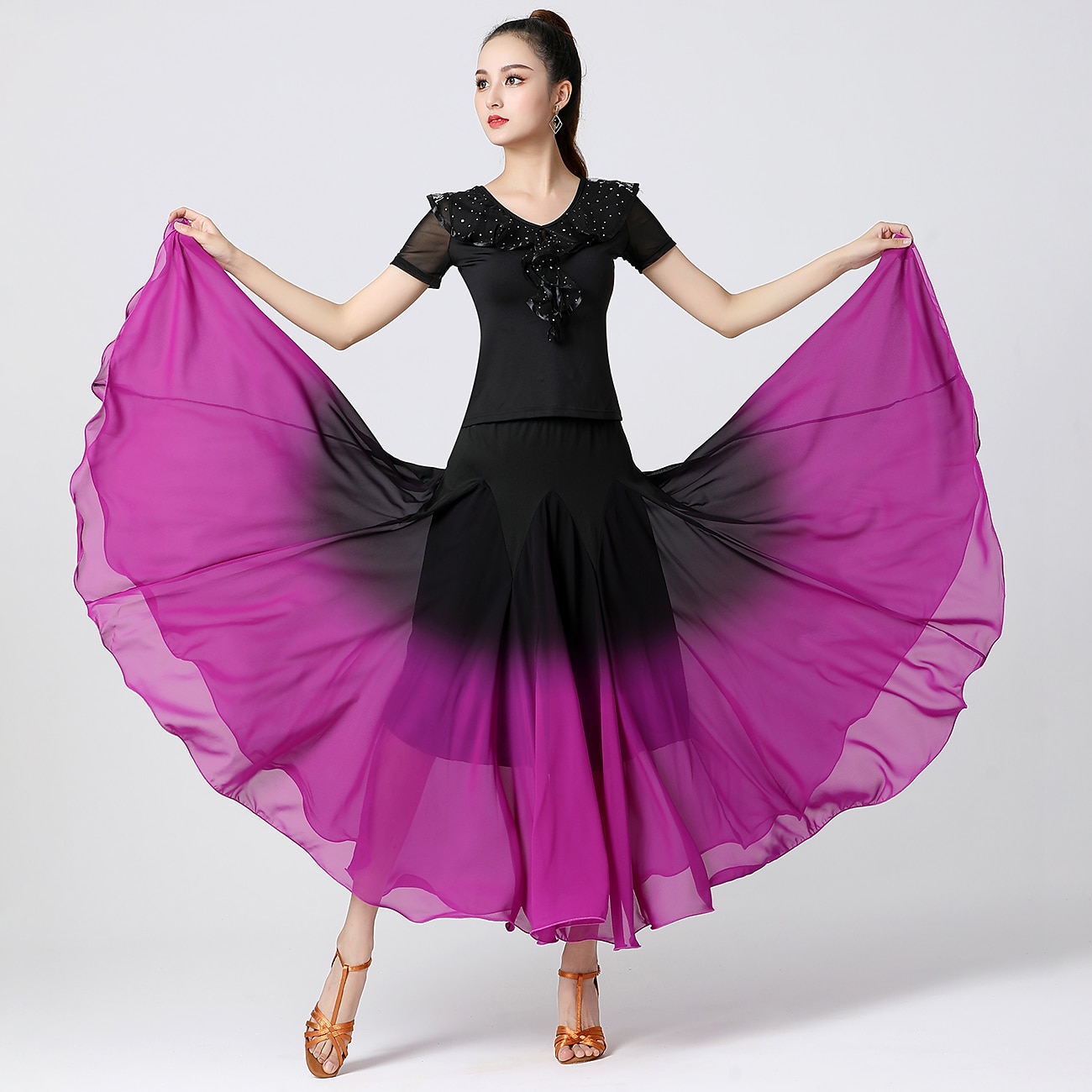 Balli da sala Abbigliamento sportivo Gonne Con ruche Colore Puro A fantasia Per donna Addestramento Prestazioni Manica corta Alto Chiffon Poliestere del 2026 a $63.99 –P6